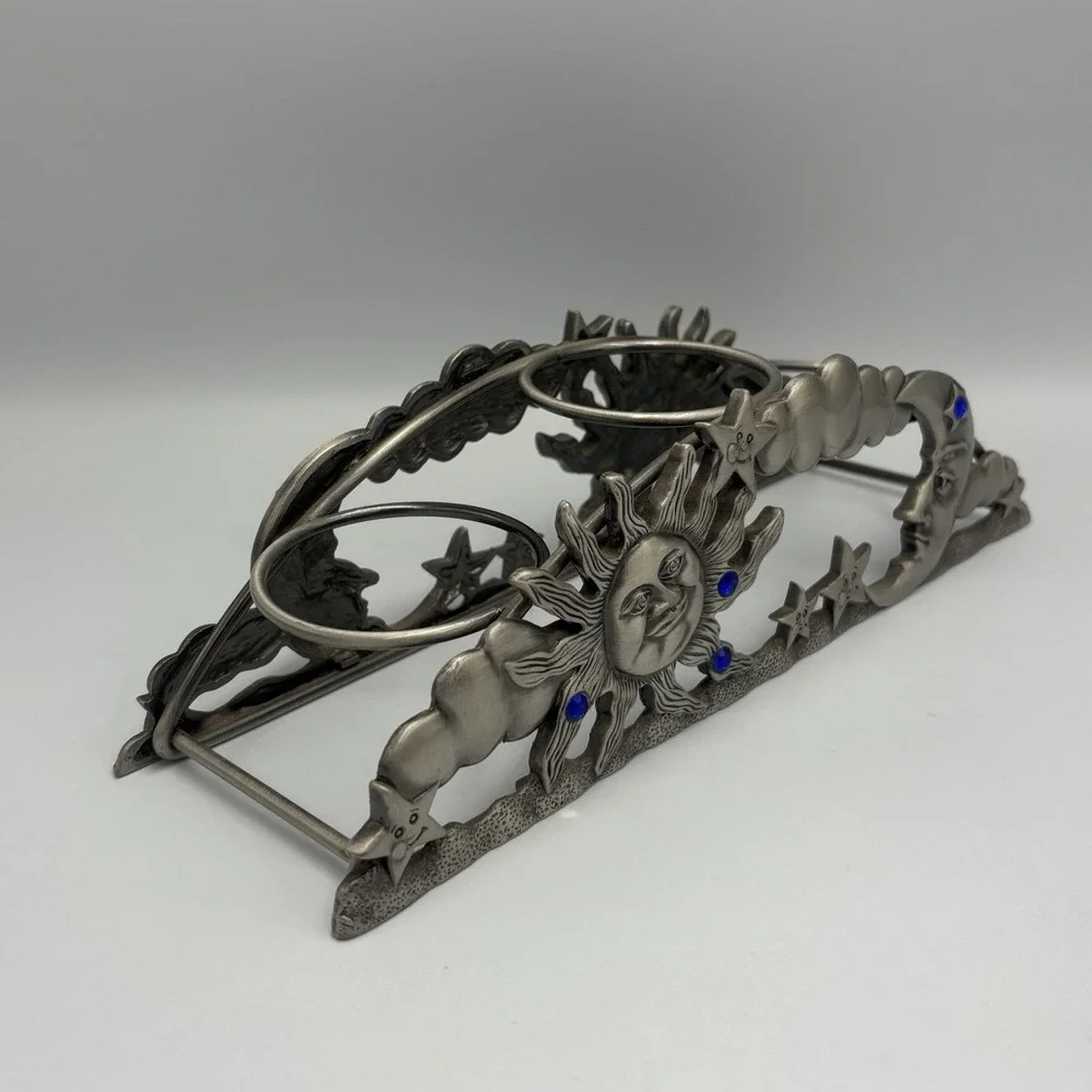 Spontiques Pewter Arch Candle Holder Votive Sun Moon Celestial Blue Rhinestone